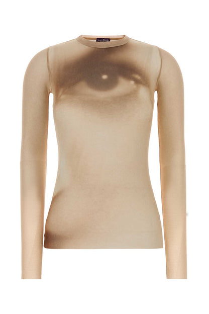 MESH LONG SLEEVES TOP PRINTED "FACE" TOPS