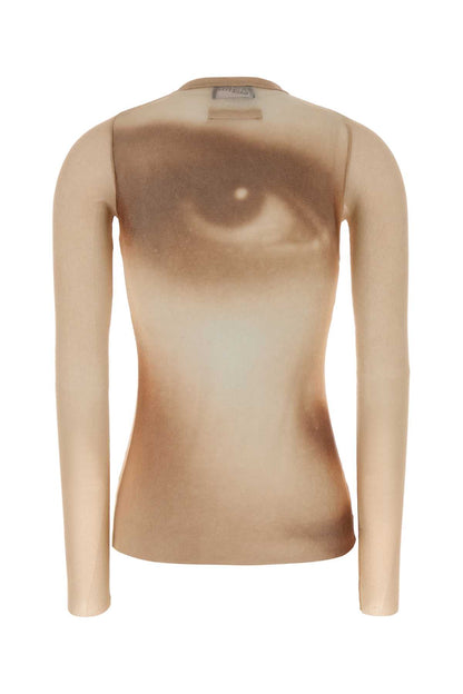MESH LONG SLEEVES TOP PRINTED "FACE" TOPS