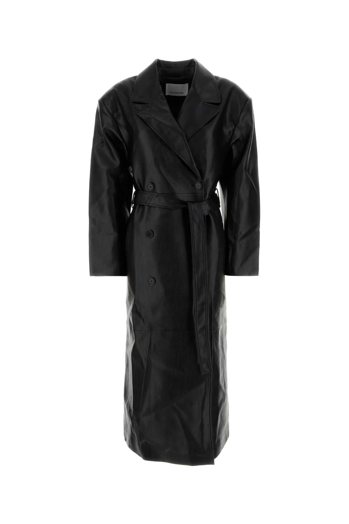 TINA FAUX LEATHER TRENCH COAT - BLACK TRENCH COATS