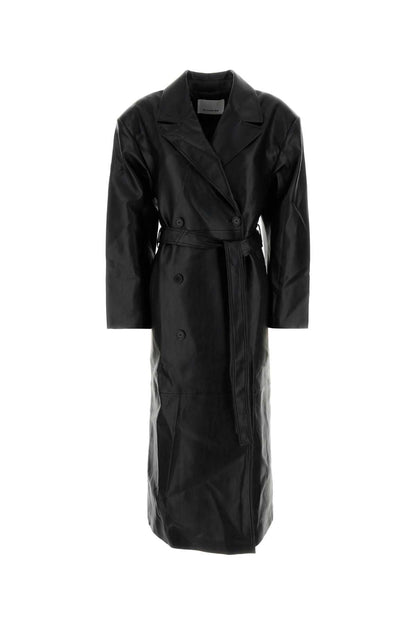 TINA FAUX LEATHER TRENCH COAT - BLACK TRENCH COATS