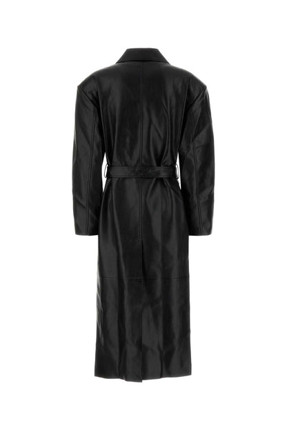 TINA FAUX LEATHER TRENCH COAT - BLACK TRENCH COATS