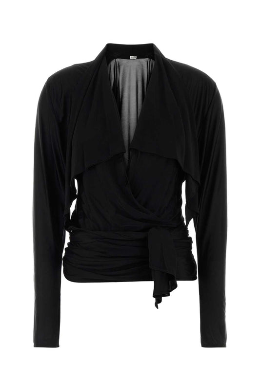 LS OPEN NECK DRAPED VISCOSE JERSEY TOP TOPS