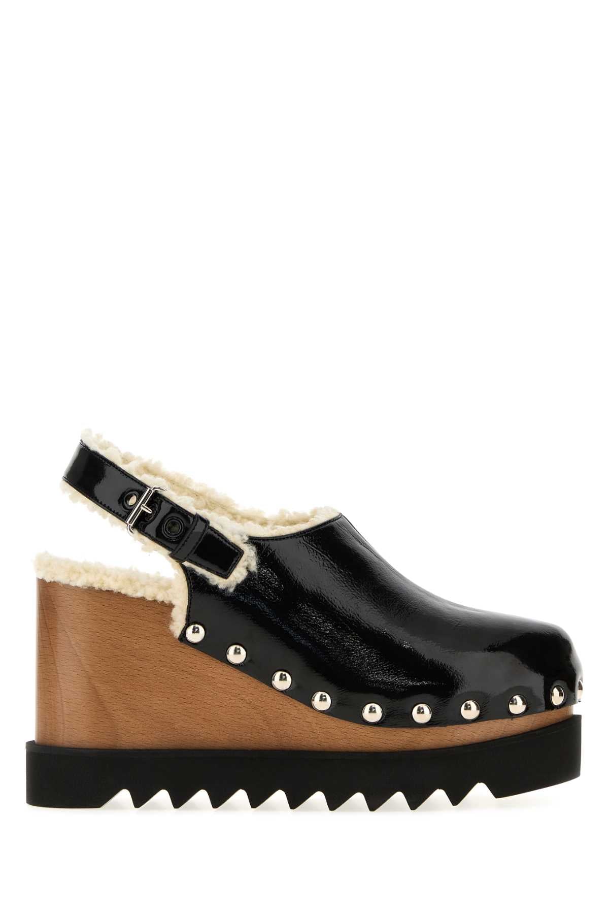 ELYSE SLINGBACK CLOG CRACKED PATENT PUMPS