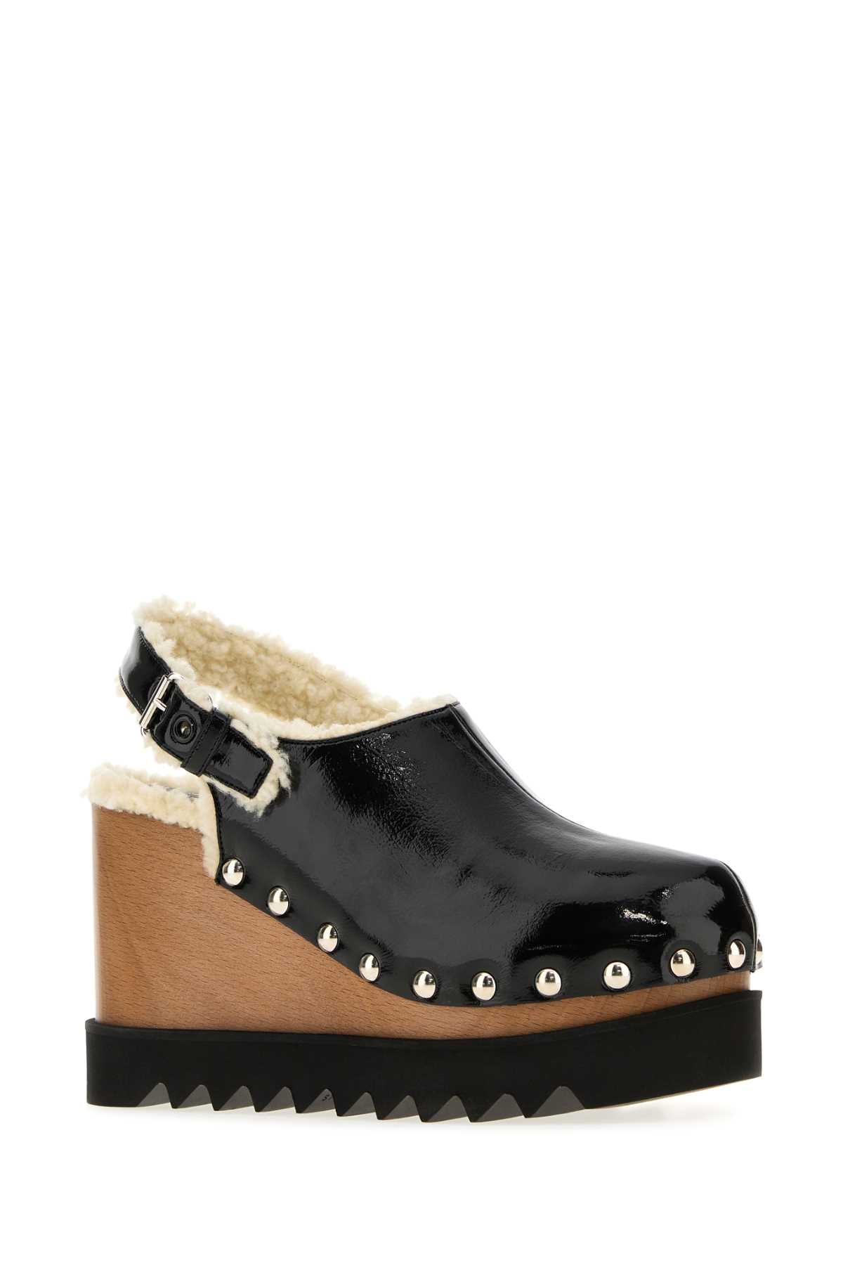 ELYSE SLINGBACK CLOG CRACKED PATENT PUMPS
