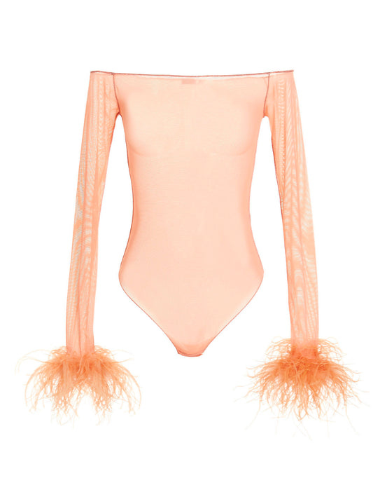 Feather transparent mesh bodysuit Underwear, body