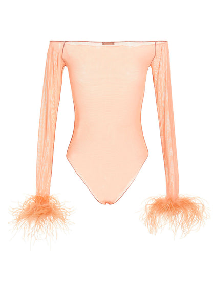 Feather transparent mesh bodysuit Underwear, body