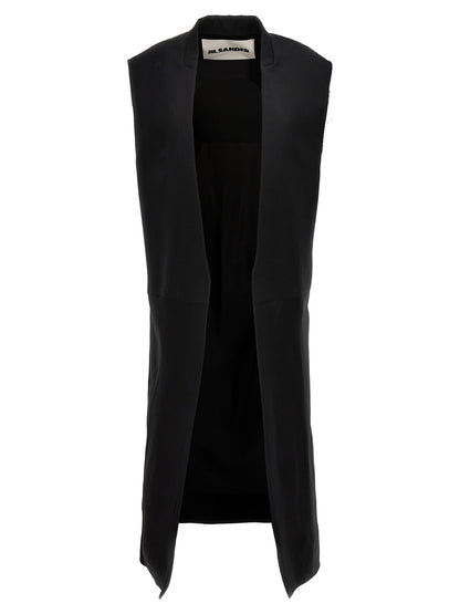 Two-material long vest Gilet