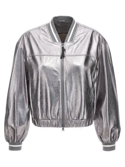 Laminated leather bomber jacket Down jacket, Parka, Casual jackets