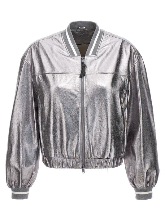 Laminated leather bomber jacket Down jacket, Parka, Casual jackets