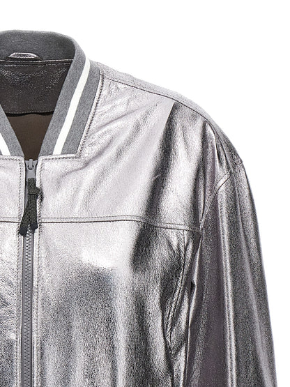 Laminated leather bomber jacket Down jacket, Parka, Casual jackets