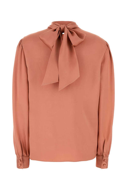 FLUID DOUBLE SILK SATIN LONG SLEEV TOPS