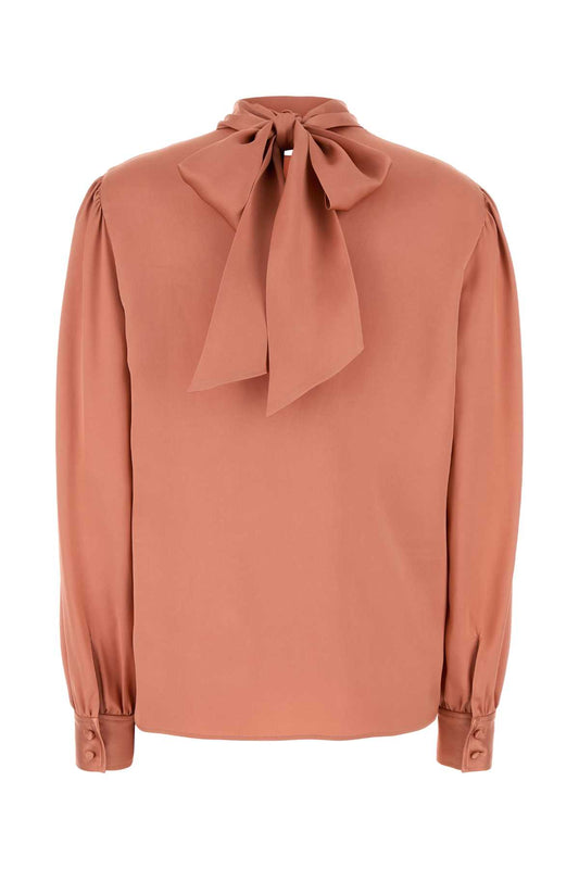 FLUID DOUBLE SILK SATIN LONG SLEEV TOPS