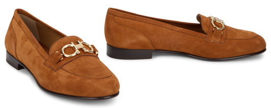 FERRAGAMO Moccasin decoration Gancini in suede leather