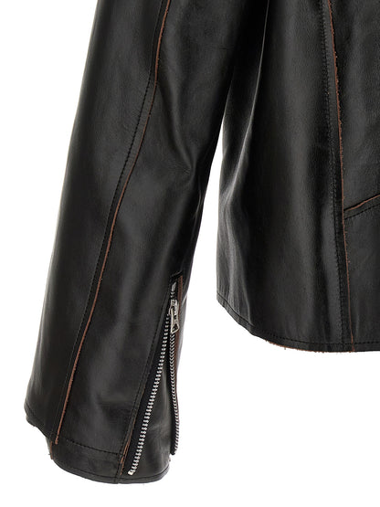 Leather biker jacket Down jacket, Parka, Casual jackets