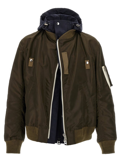Hooded nylon bomber jacket Down jacket, Parka, Casual jackets