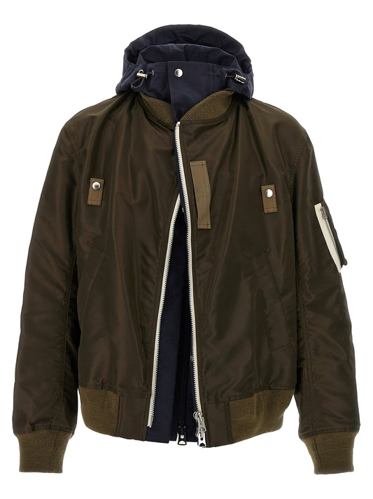 Hooded nylon bomber jacket Down jacket, Parka, Casual jackets