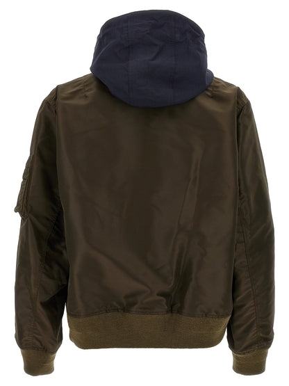 Hooded nylon bomber jacket Down jacket, Parka, Casual jackets