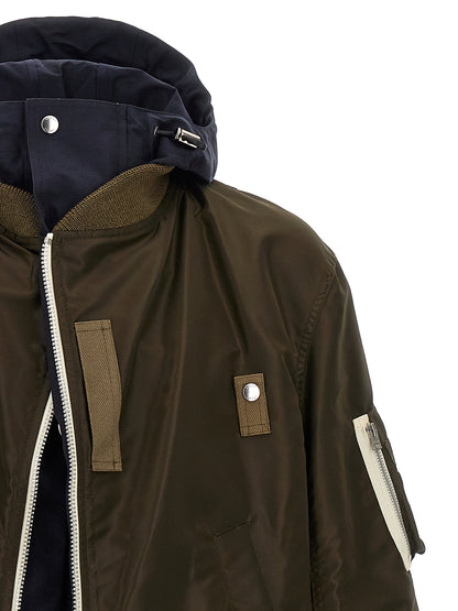 Hooded nylon bomber jacket Down jacket, Parka, Casual jackets