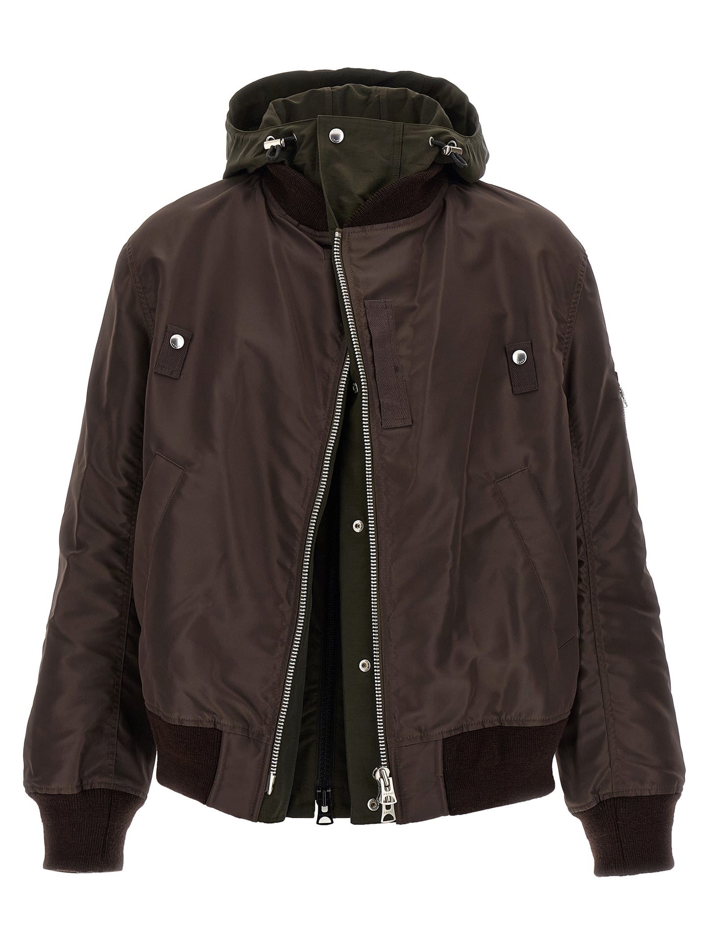 Hooded nylon bomber jacket Down jacket, Parka, Casual jackets