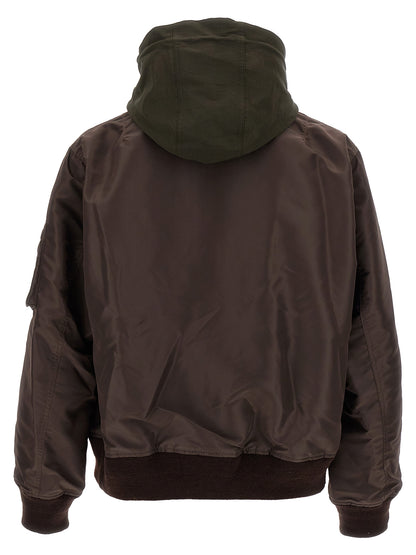 Hooded nylon bomber jacket Down jacket, Parka, Casual jackets