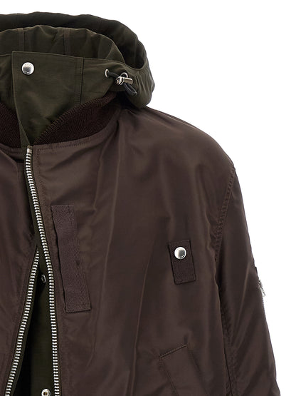 Hooded nylon bomber jacket Down jacket, Parka, Casual jackets