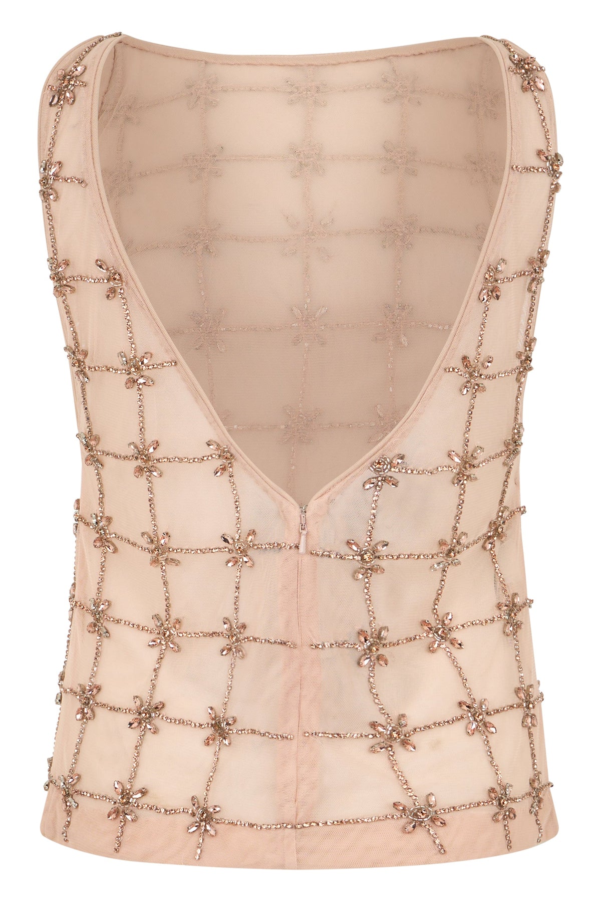 Top without sleeves in mesh with rhinestones RTW