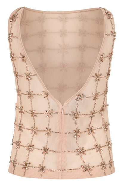 Top without sleeves in mesh with rhinestones RTW