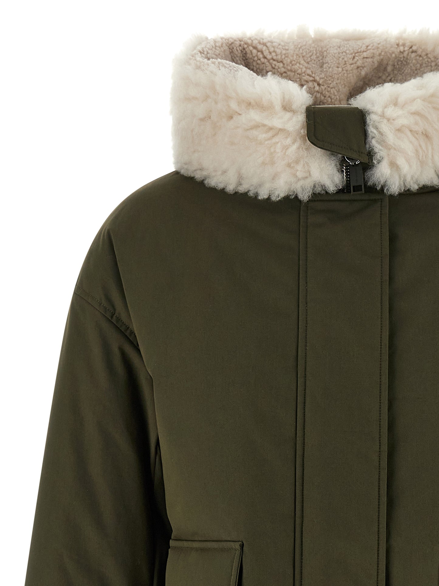 Merino Shearling hooded parka Down jacket, Parka, Casual jackets