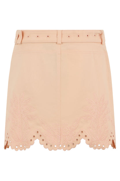 Short denim skirt with perforations RTW