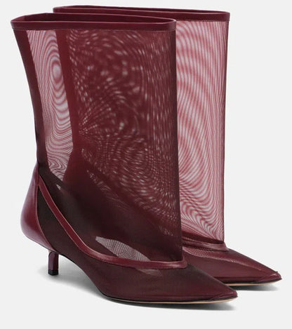 JACQUEMUS Les Bottes Tourni burgundy mesh boots