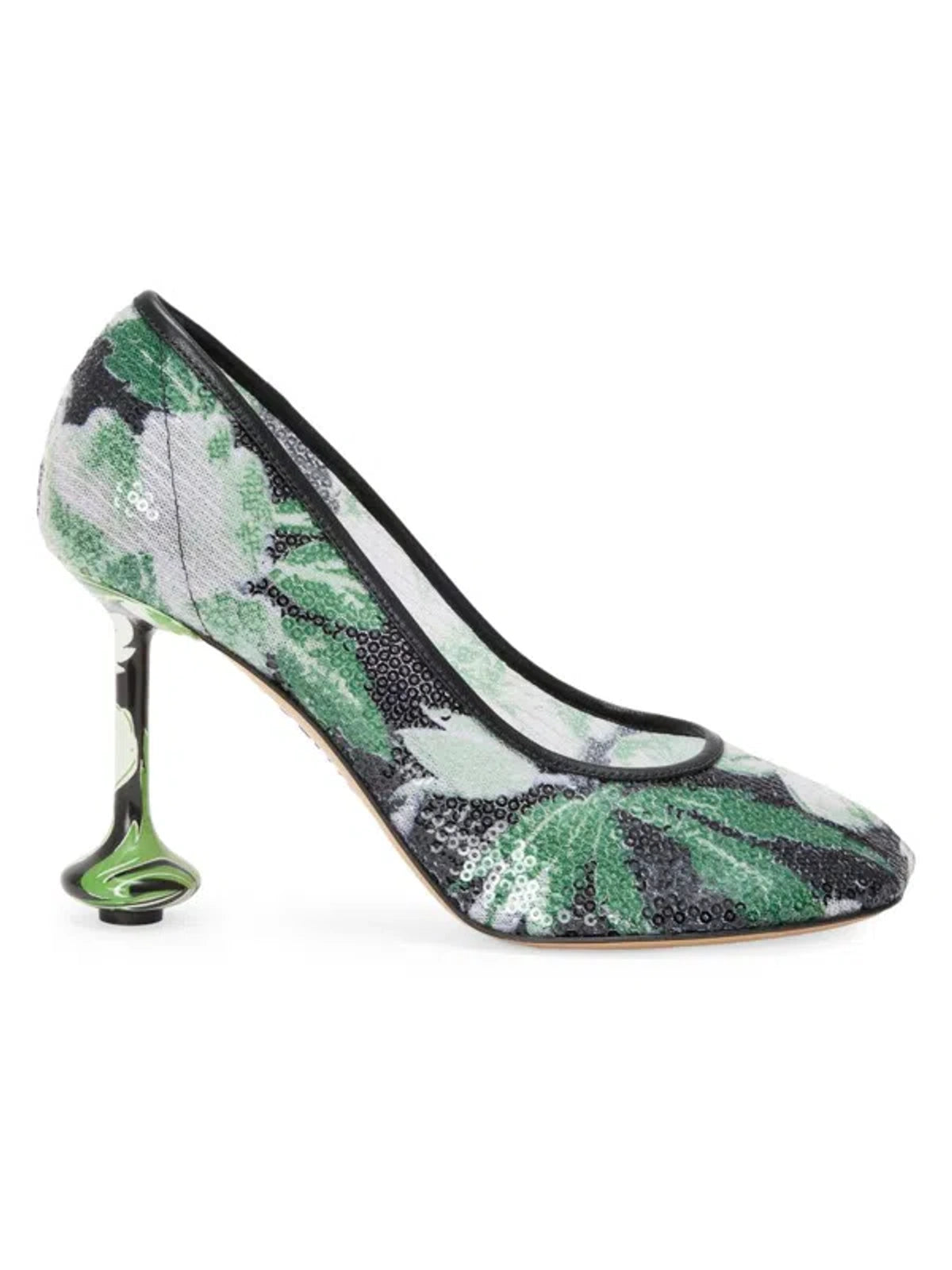 LOEWE Toy Pump 90 Sequins Floral black hibiscus green