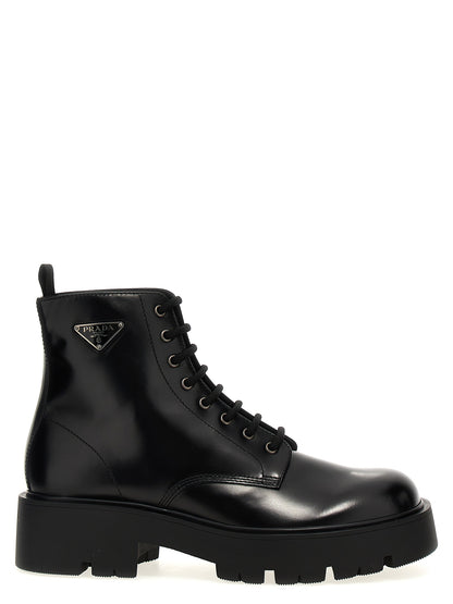 Logo brushed leather ankle boots Boots, ankle boots
