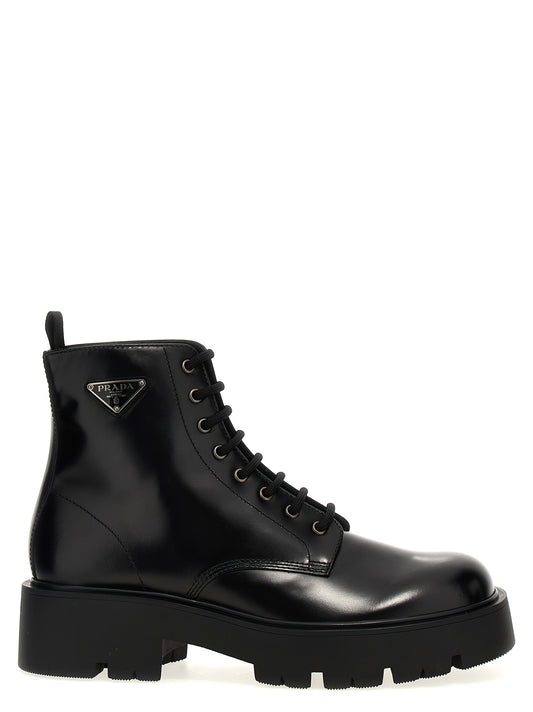 Logo brushed leather ankle boots Boots, ankle boots