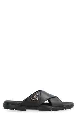 Prada Leather slides with logo