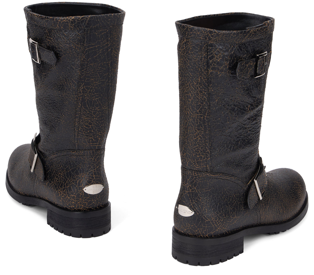Biker boots in leather with crackled effect and buckles SHOES