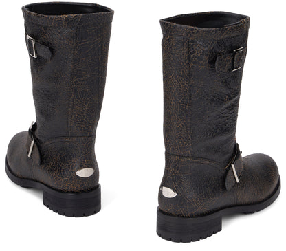 Biker boots in leather with crackled effect and buckles SHOES