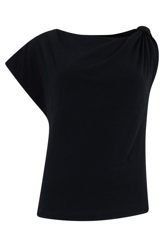 Black cotton t-shirt, wide neckline RTW