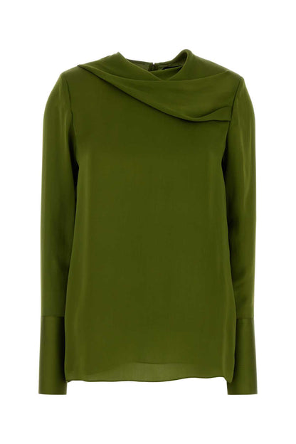 STONEWASHED SILK GEORGETTE LONG SLEEVE BLOUSE SHIRTS