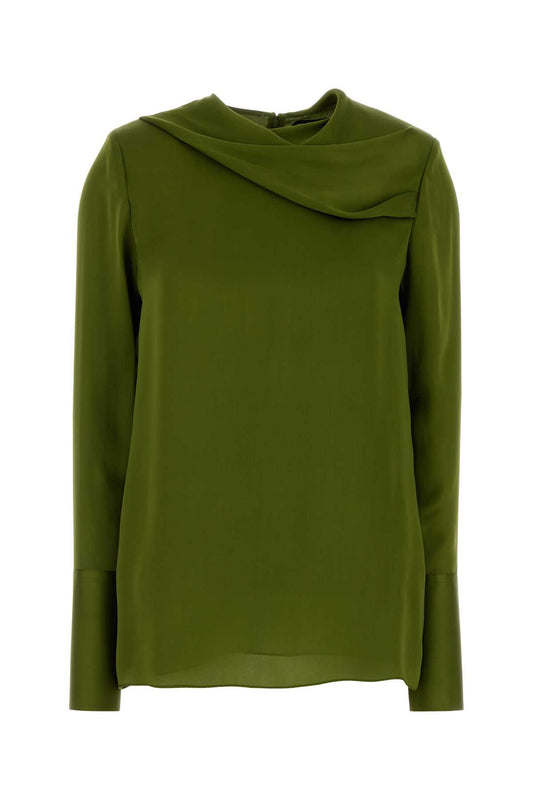 STONEWASHED SILK GEORGETTE LONG SLEEVE BLOUSE SHIRTS