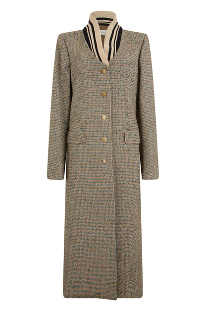 Single-breasted long coat with micro print RTW