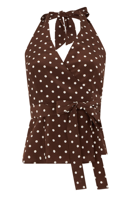 Sleeveless silk top with polka dots RTW