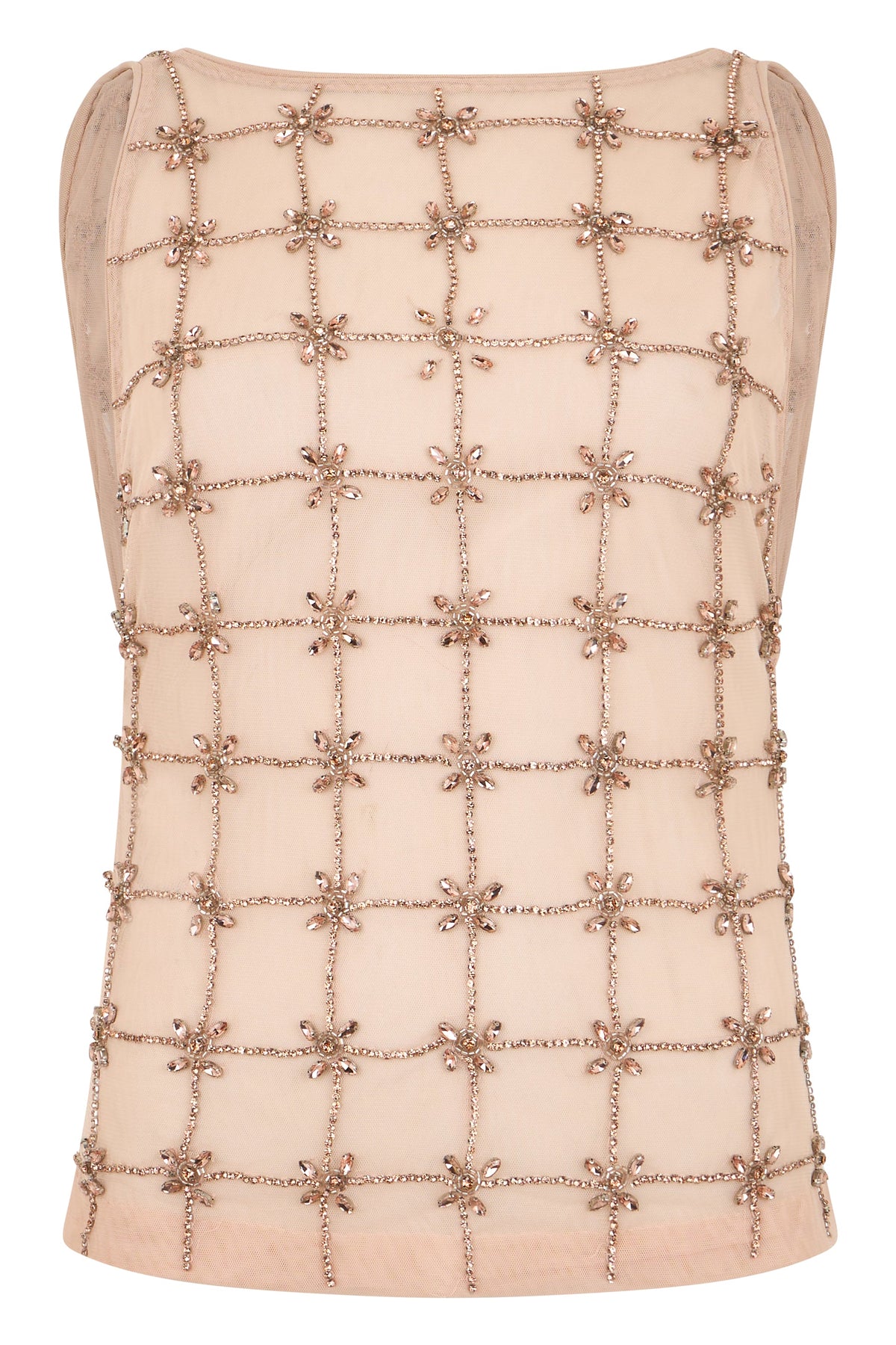 Top without sleeves in mesh with rhinestones RTW