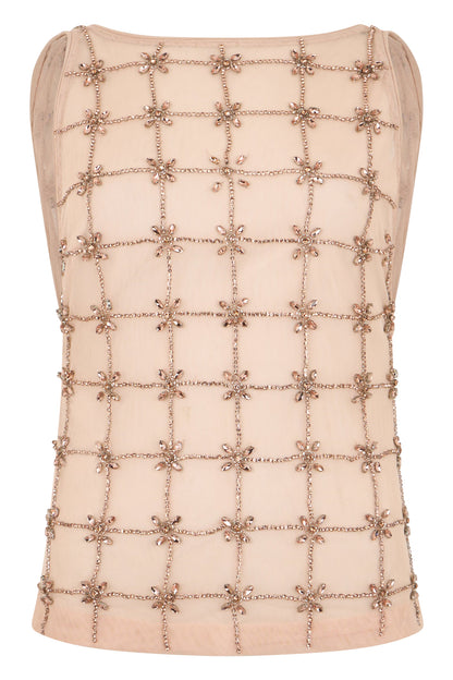 Top without sleeves in mesh with rhinestones RTW