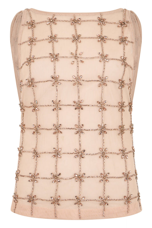 Top without sleeves in mesh with rhinestones RTW