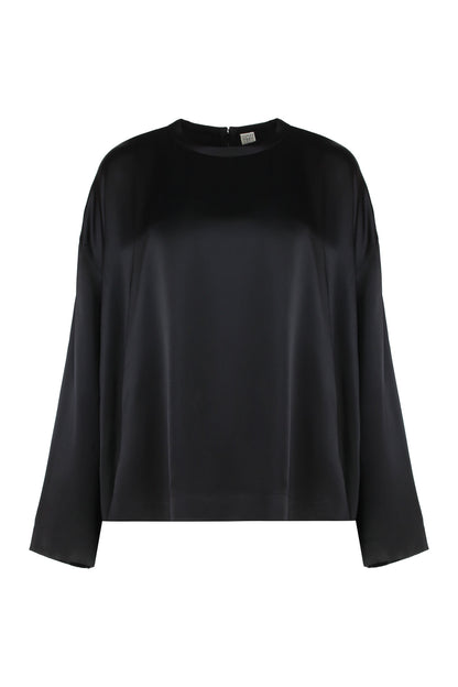 Square top in black satin RTW