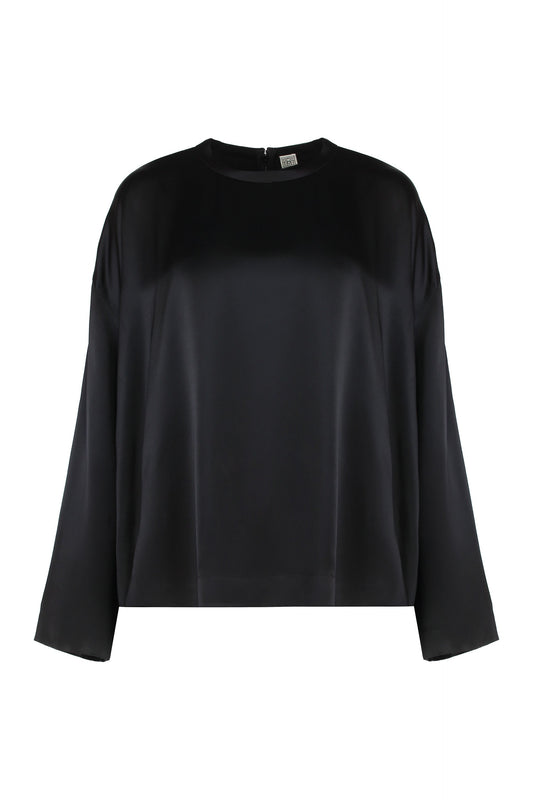 Square top in black satin RTW