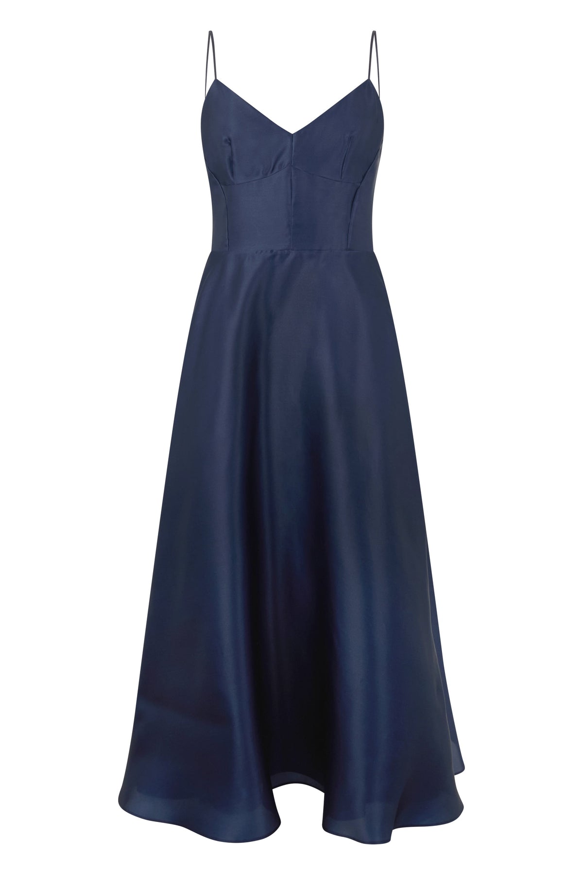 Long dark blue dress with elegant neckline RTW