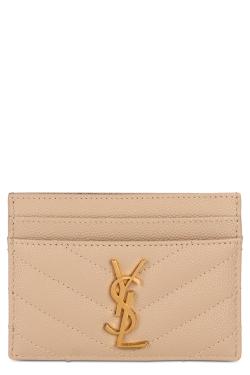 Saint Laurent Matelassé leather card holder with logo