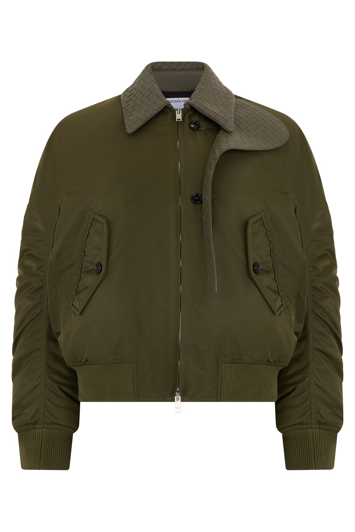 Bomber jacket with woven leather inserts RTW