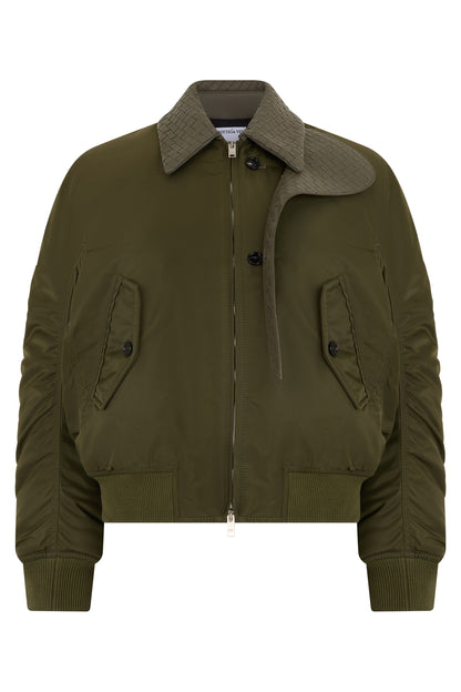 Bomber jacket with woven leather inserts RTW